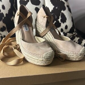 Steve Madden Chestnut Suede Espadrille Wedge with lace up wraps